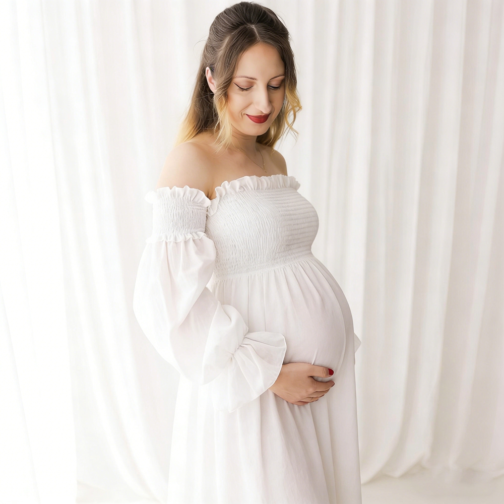 Maternity Wear - Sukienka ciążowa do sesji zdjęciowej, biała,